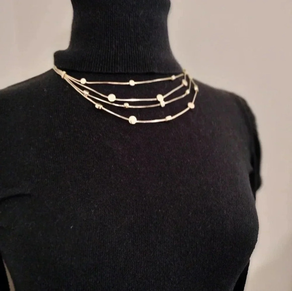 18" Gold Tone Multiple Strand Adjustable Fashion Necklace Circular Pendants - Picture 3 of 8